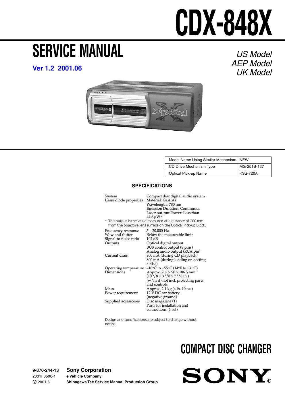 sony cdx 848 x service manual