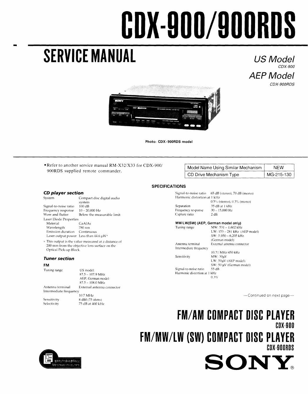 sony cdx 900 service manual