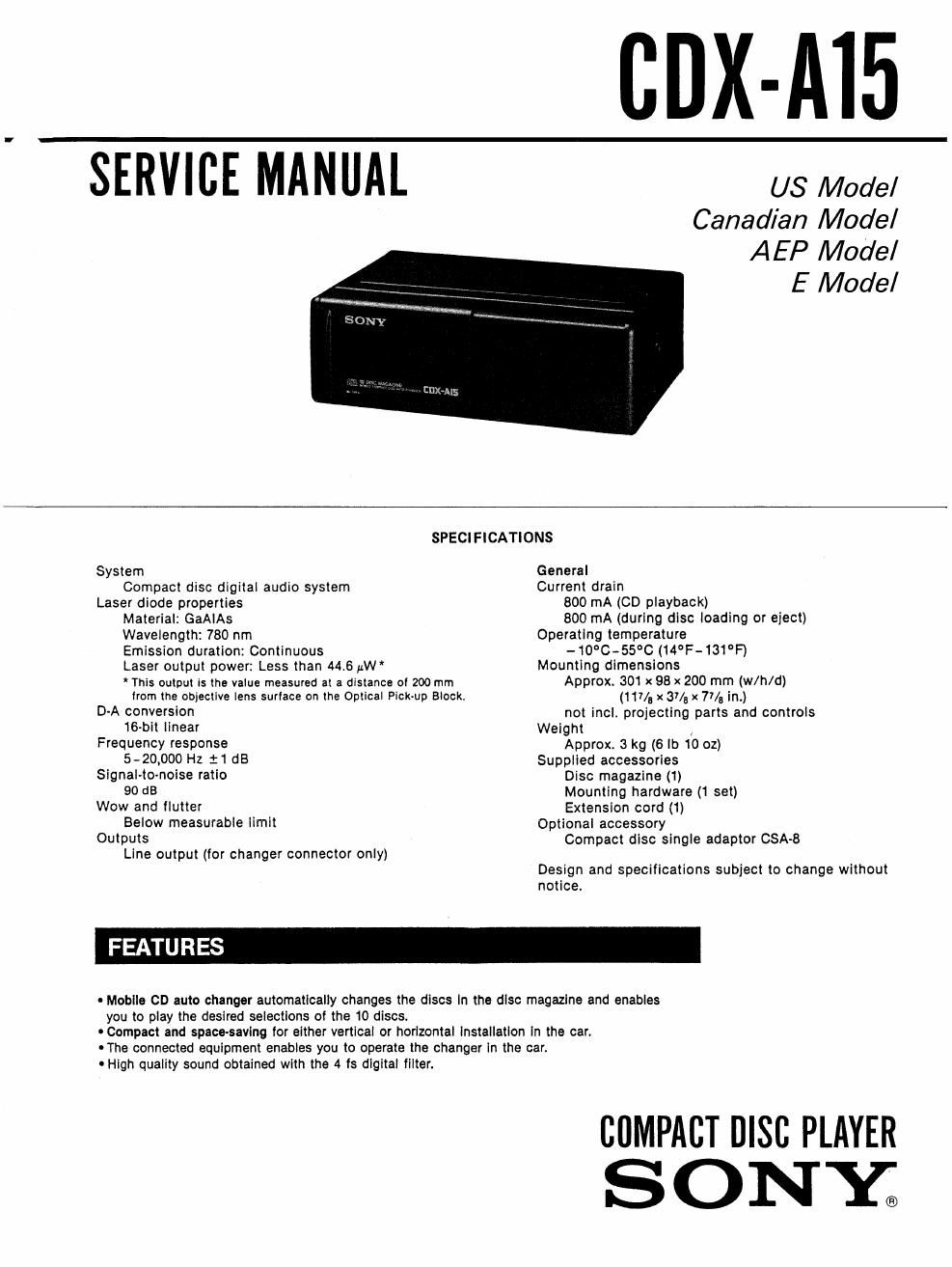 sony cdx a 15 service manual
