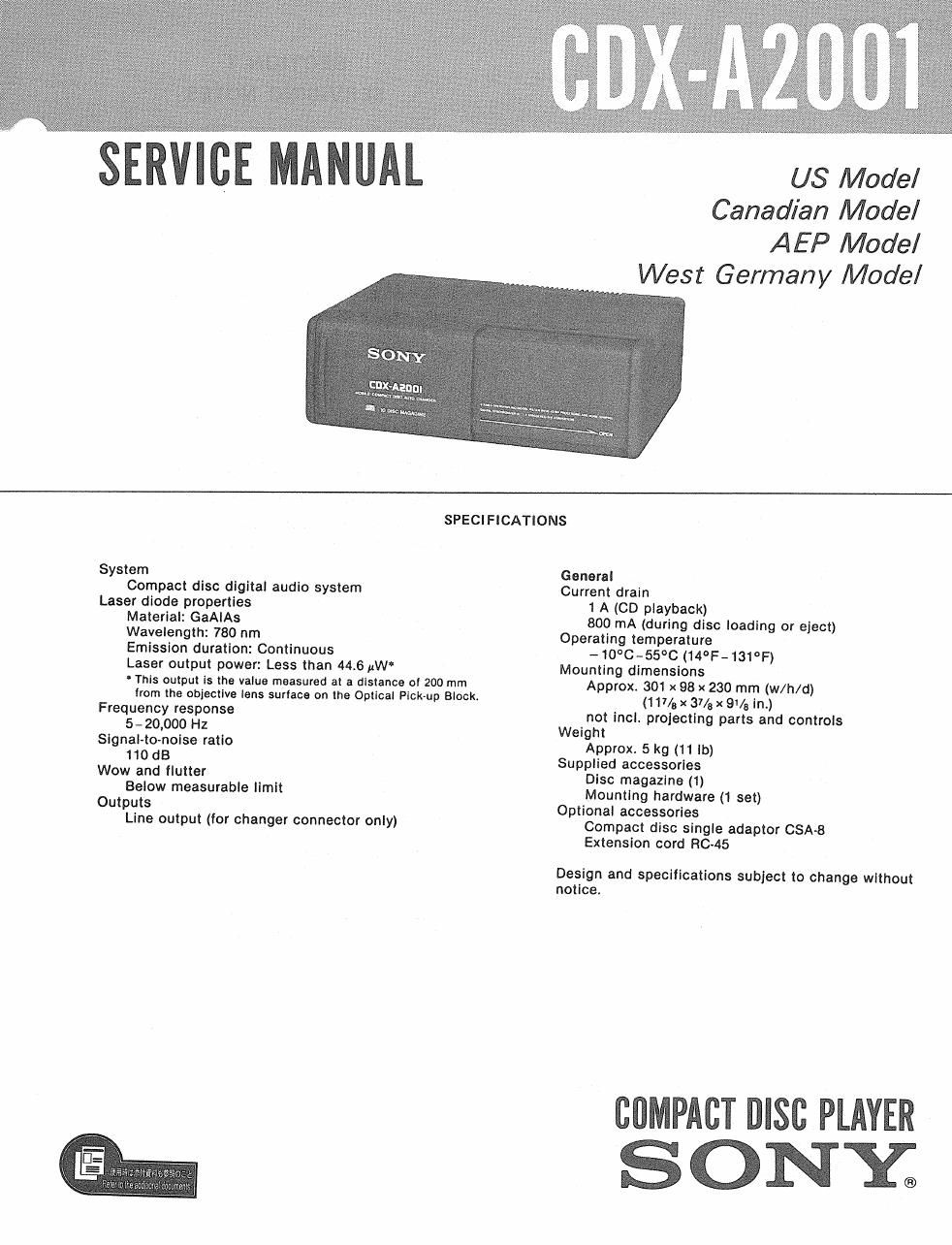 sony cdx a 2001 service manual