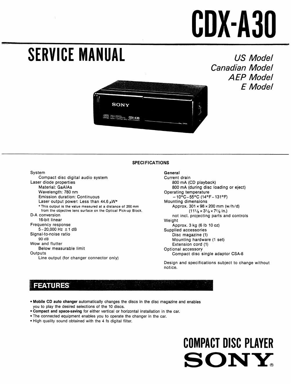sony cdx a 30 service manual