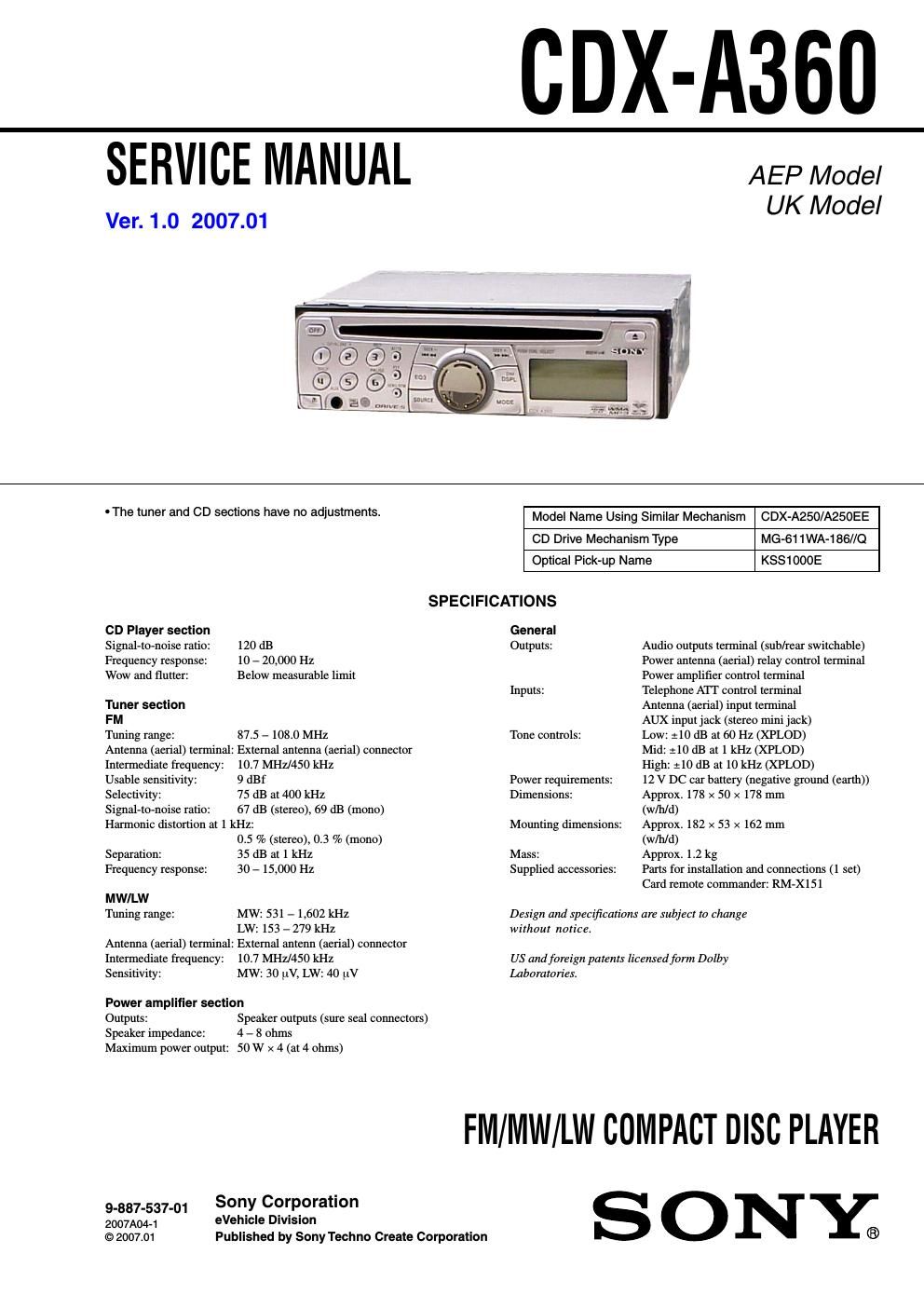 sony cdx a 360 service manual