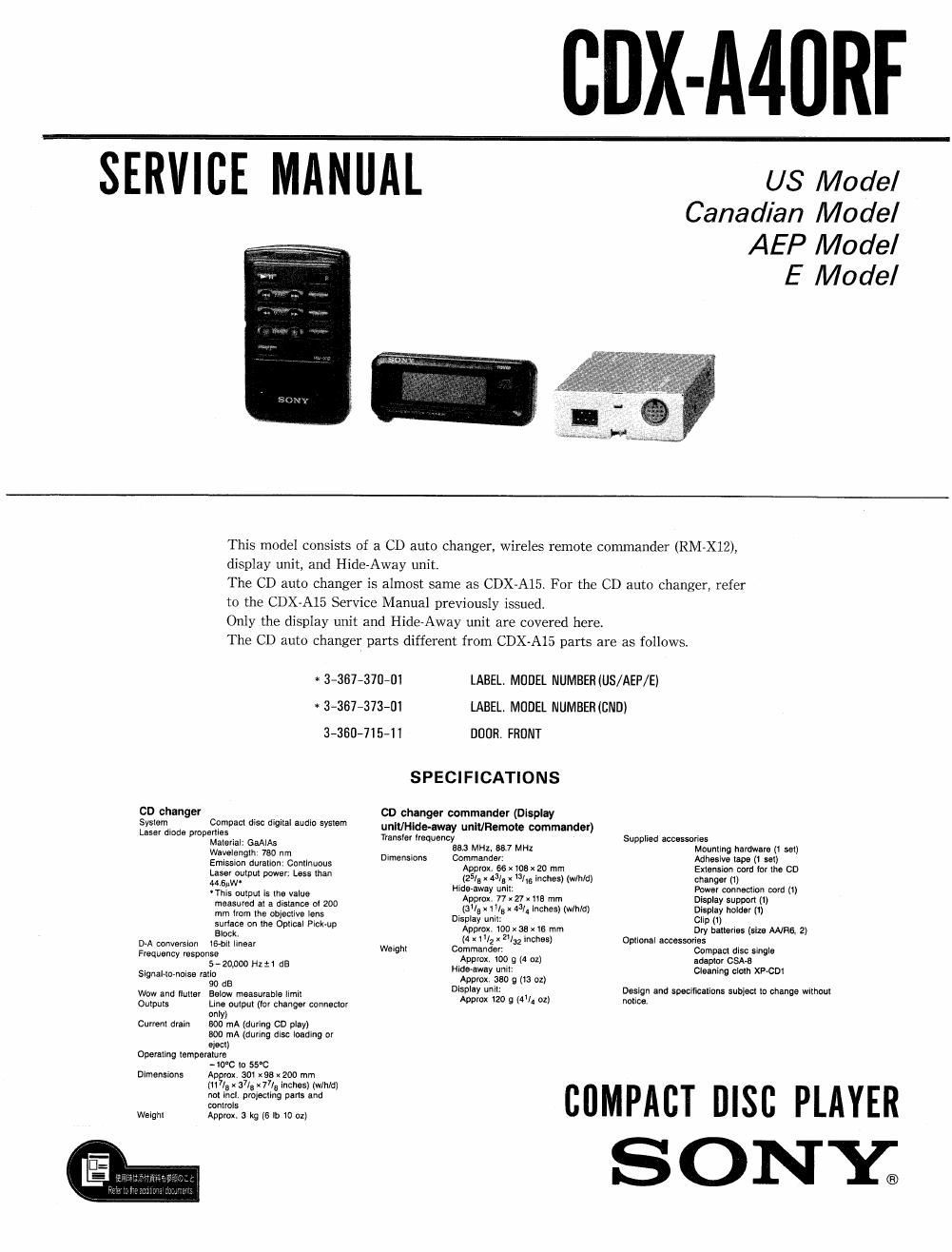 sony cdx a 40 rf service manual