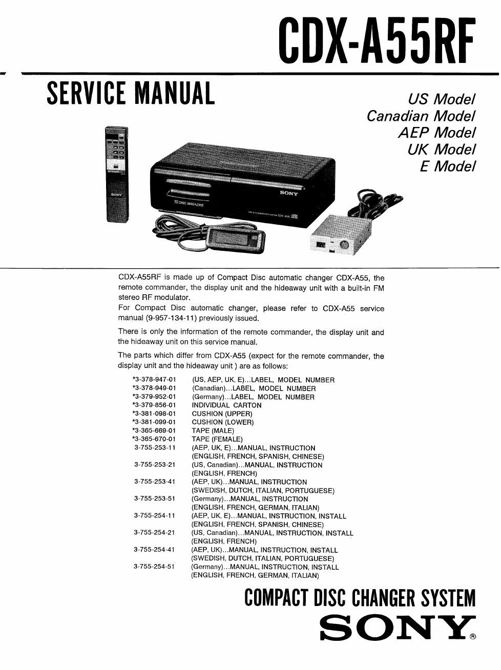 sony cdx a 55 rf service manual