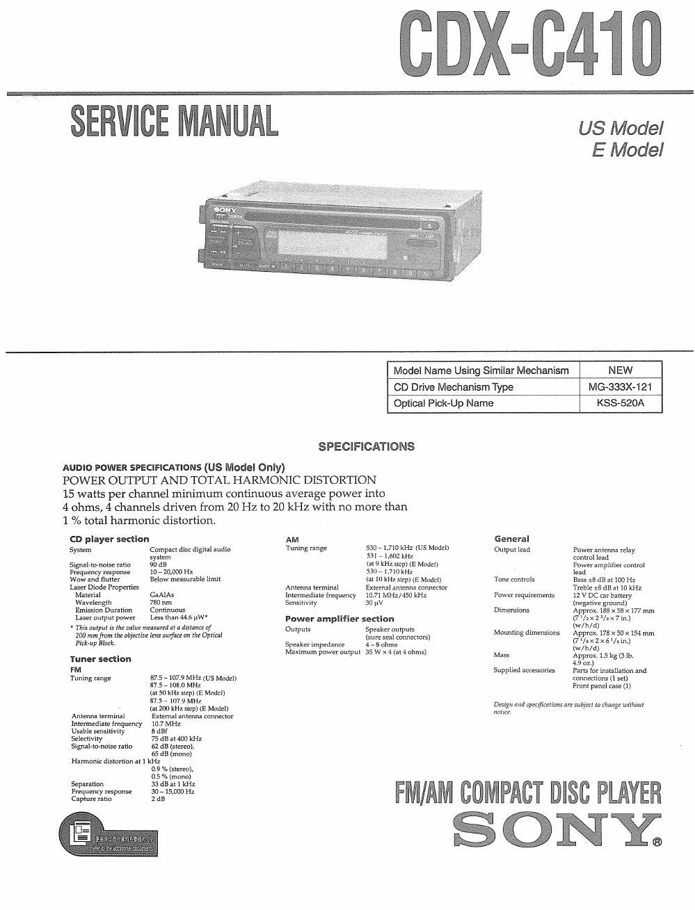 sony cdx c 410 service manual