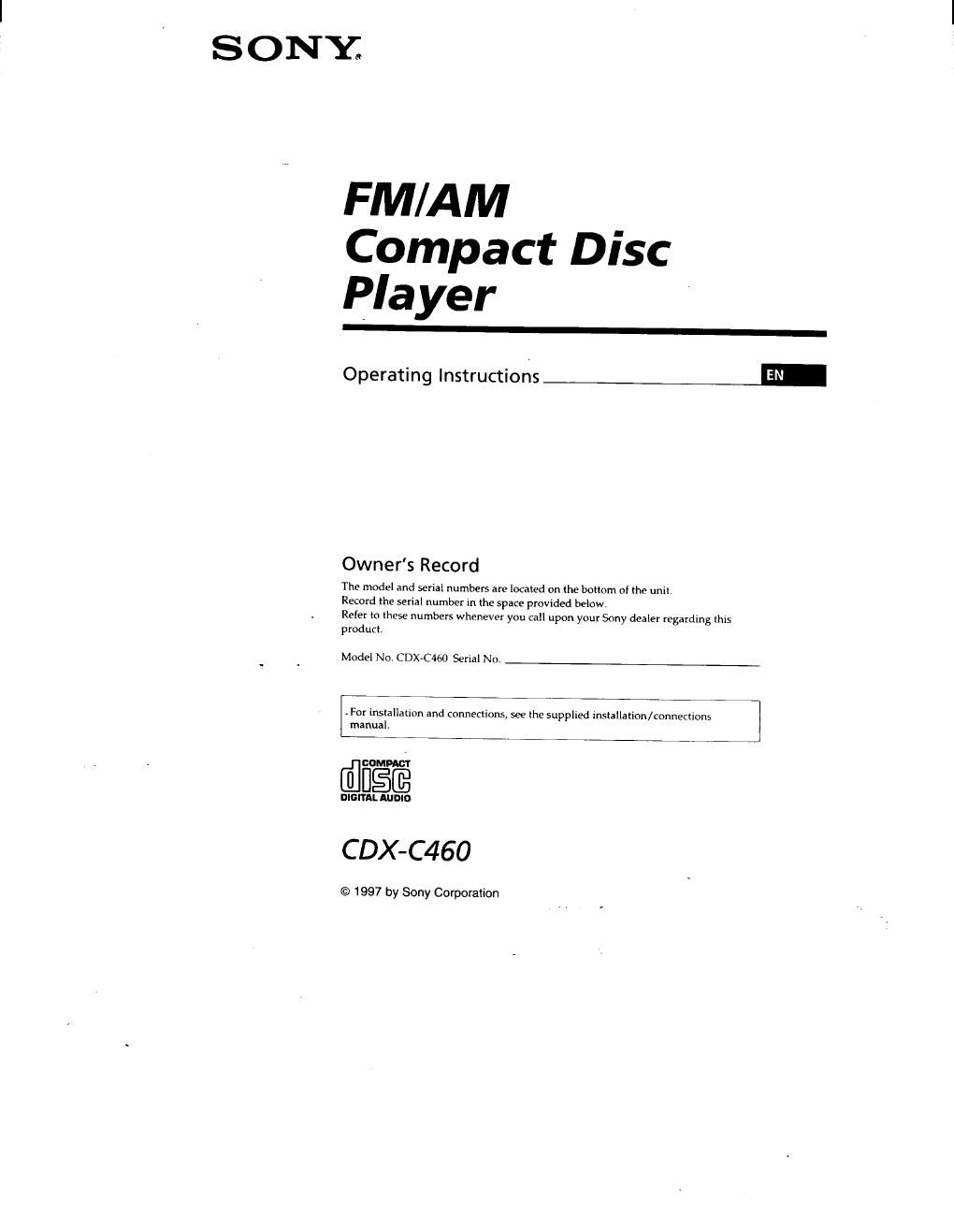 sony cdx c 460 owners manual