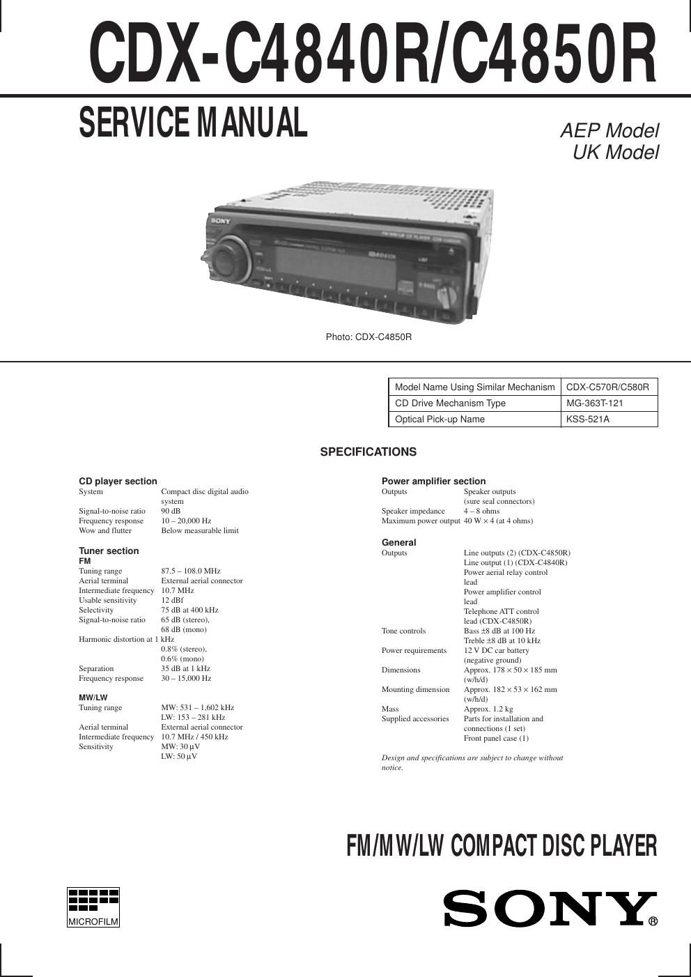 sony cdx c 4840 r service manual