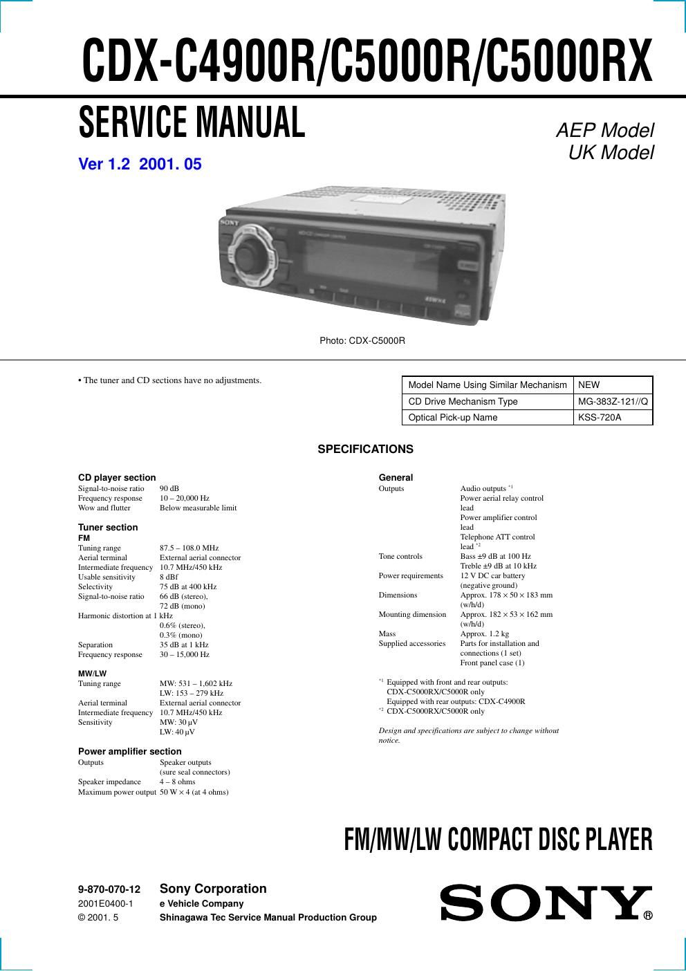 sony cdx c 4900 r service manual