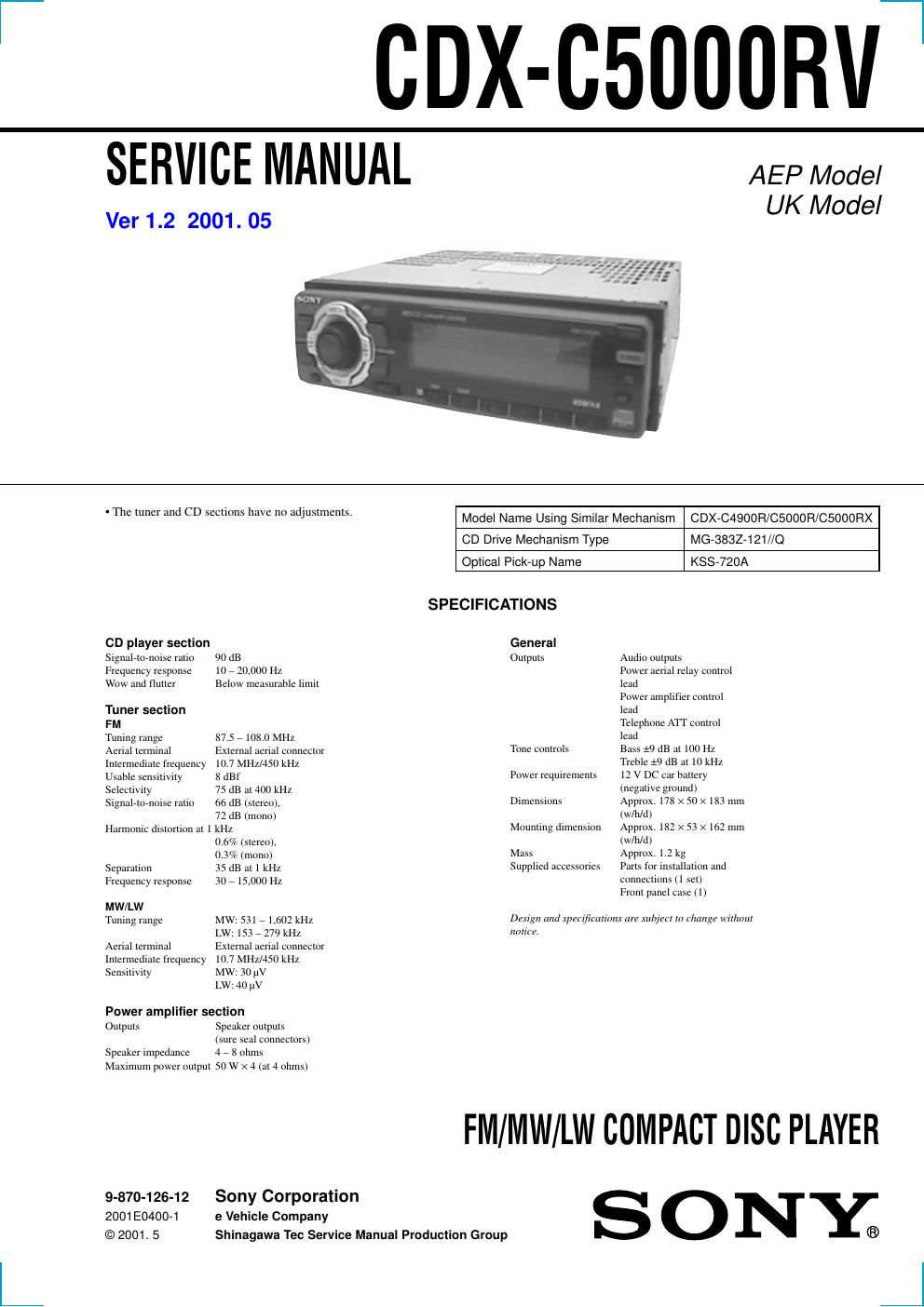 sony cdx c 5000 rv service manual