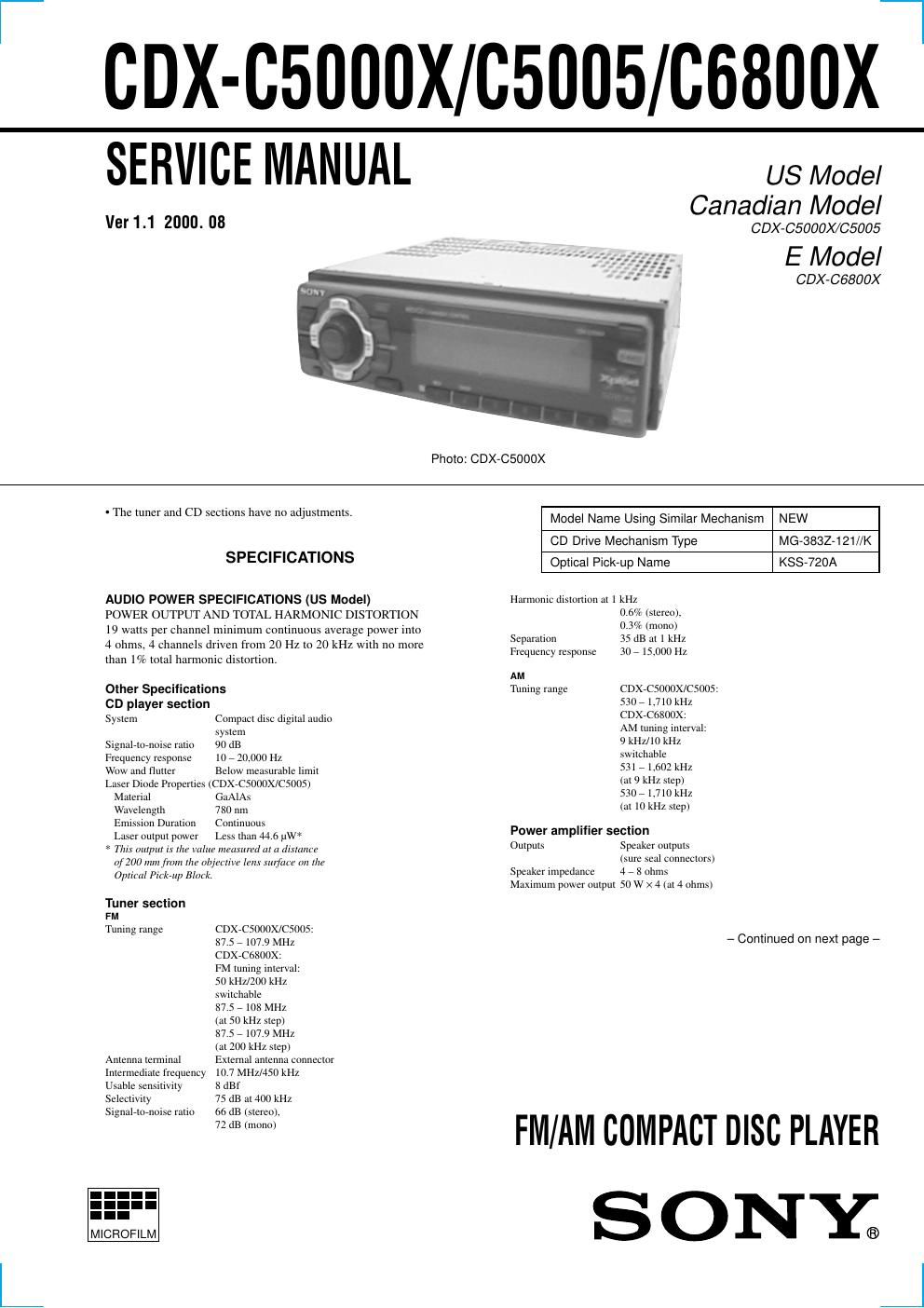 sony cdx c 5000 x service manual