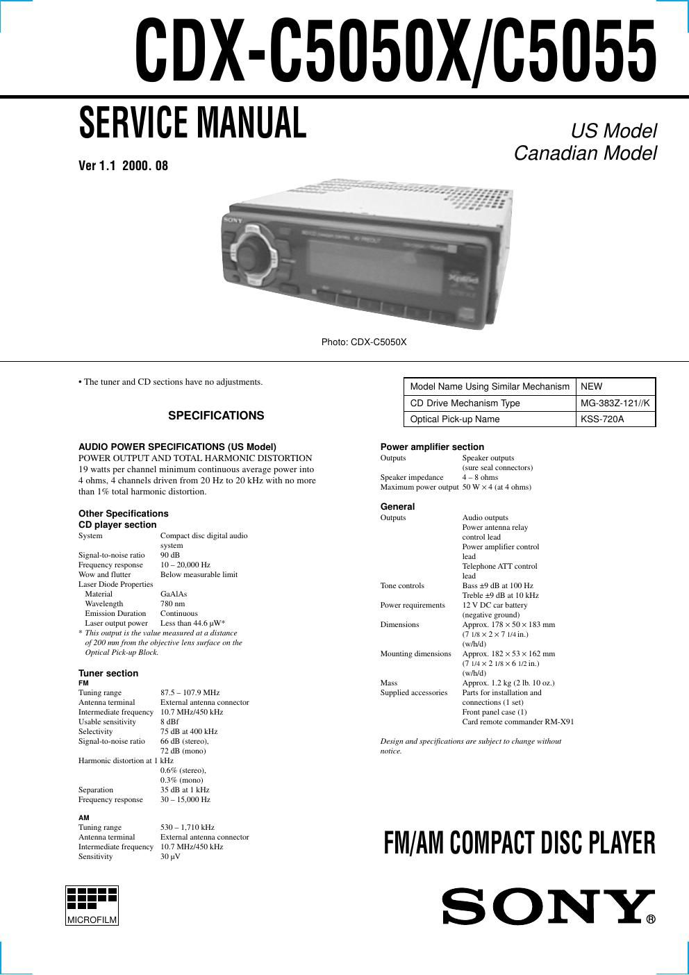 sony cdx c 5050 x service manual