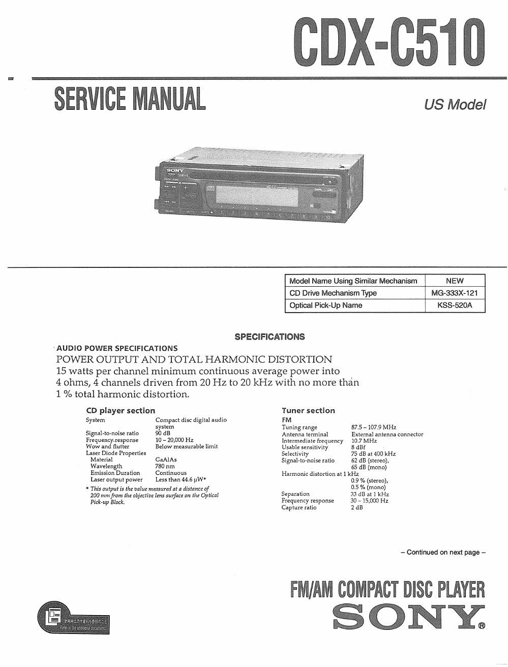 sony cdx c 510 service manual