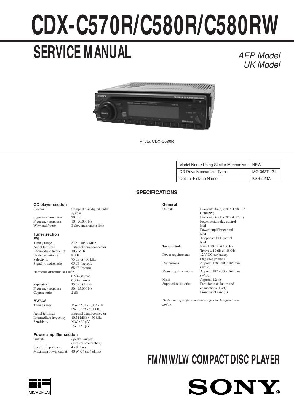 sony cdx c 580 r service manual