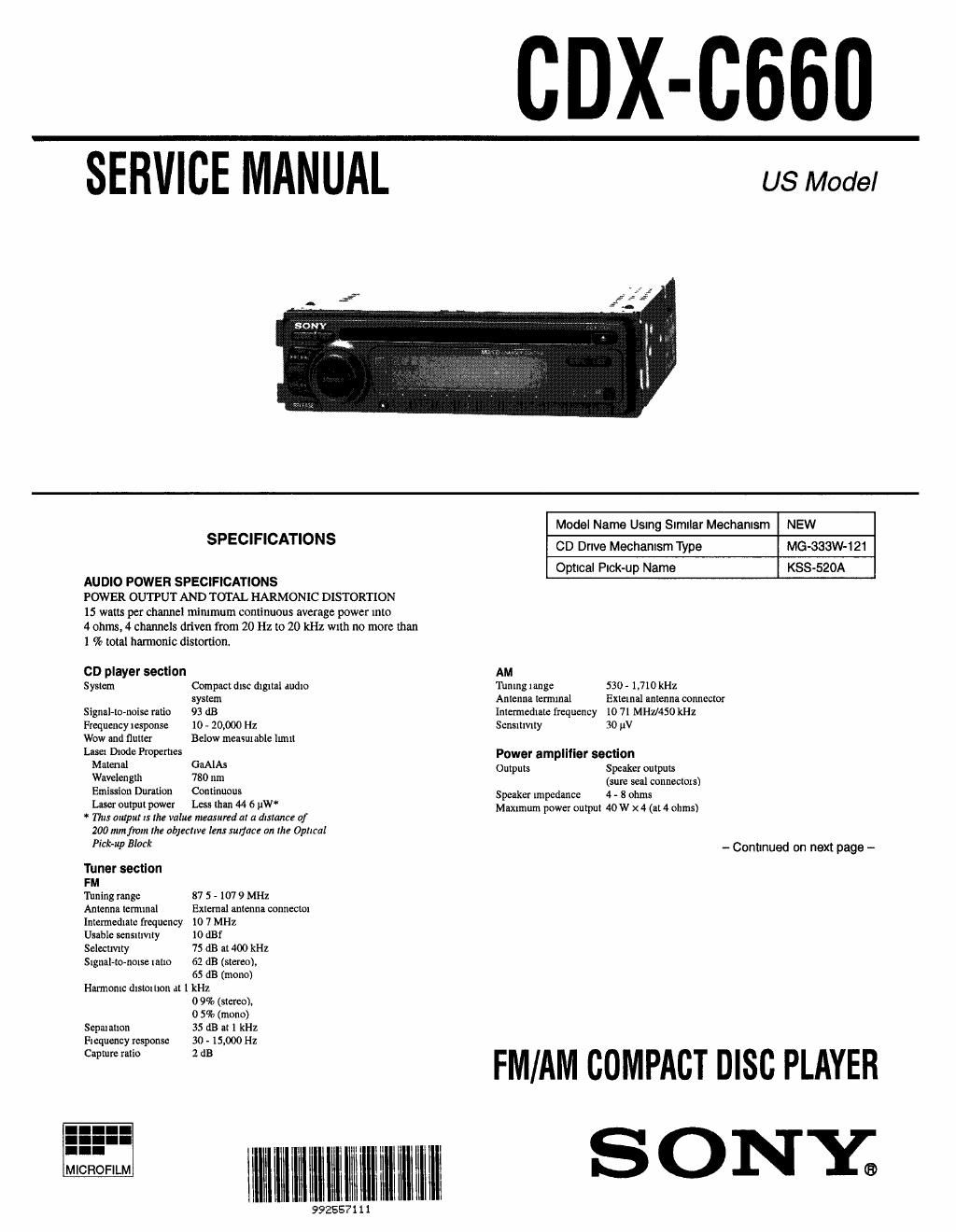 sony cdx c 660 service manual