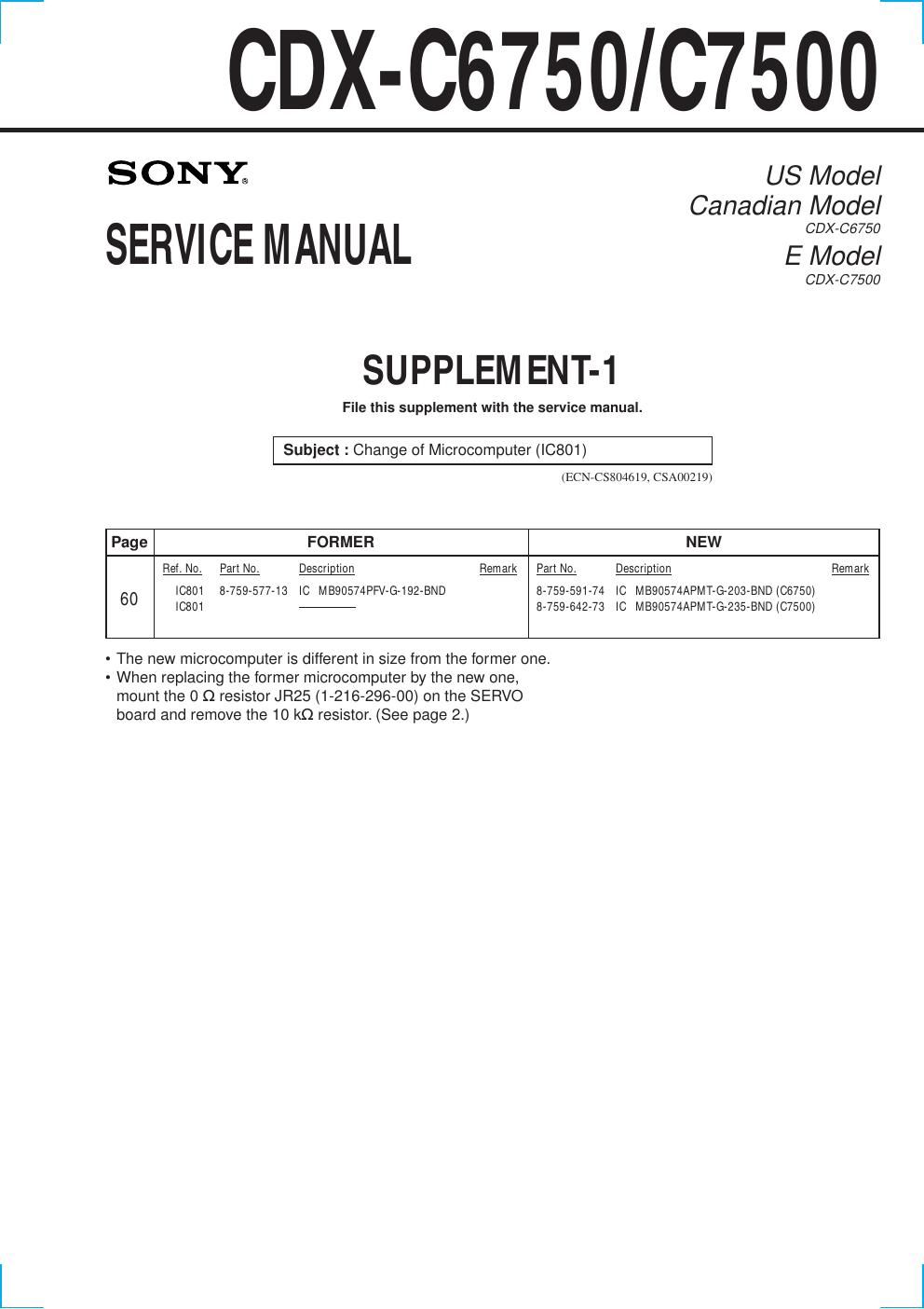 sony cdx c 6750 service manual