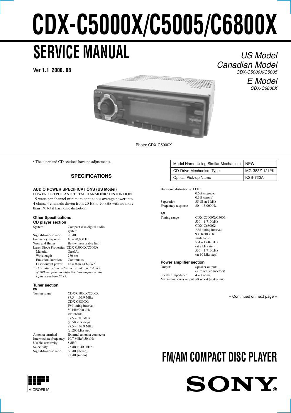 sony cdx c 6800 x service manual