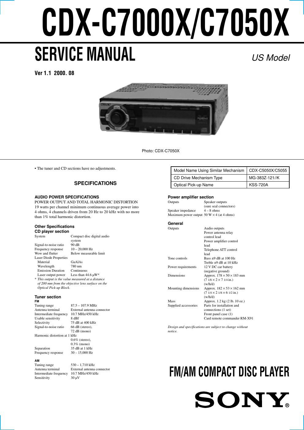 sony cdx c 7000 x service manual