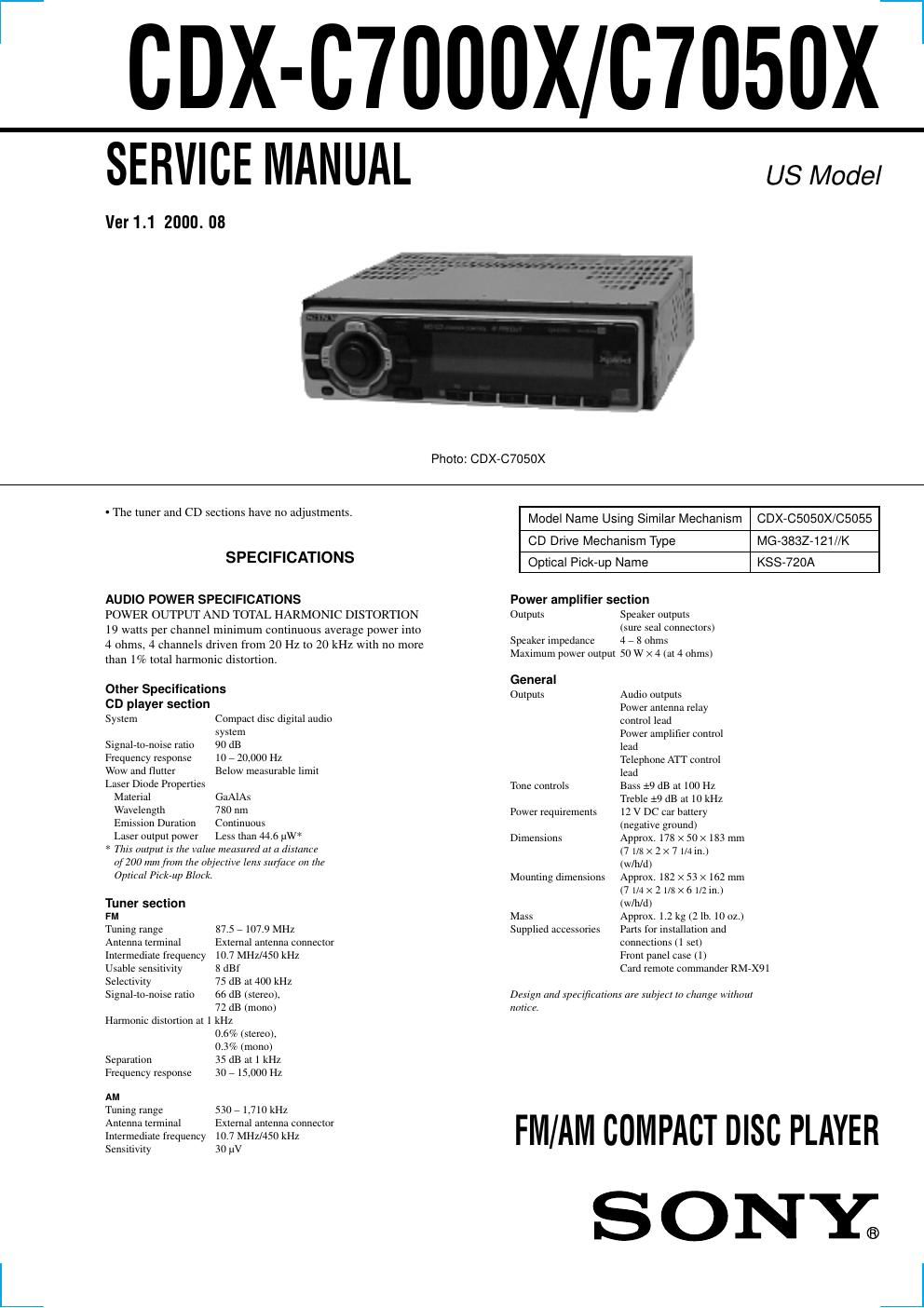 sony cdx c 7050 x service manual