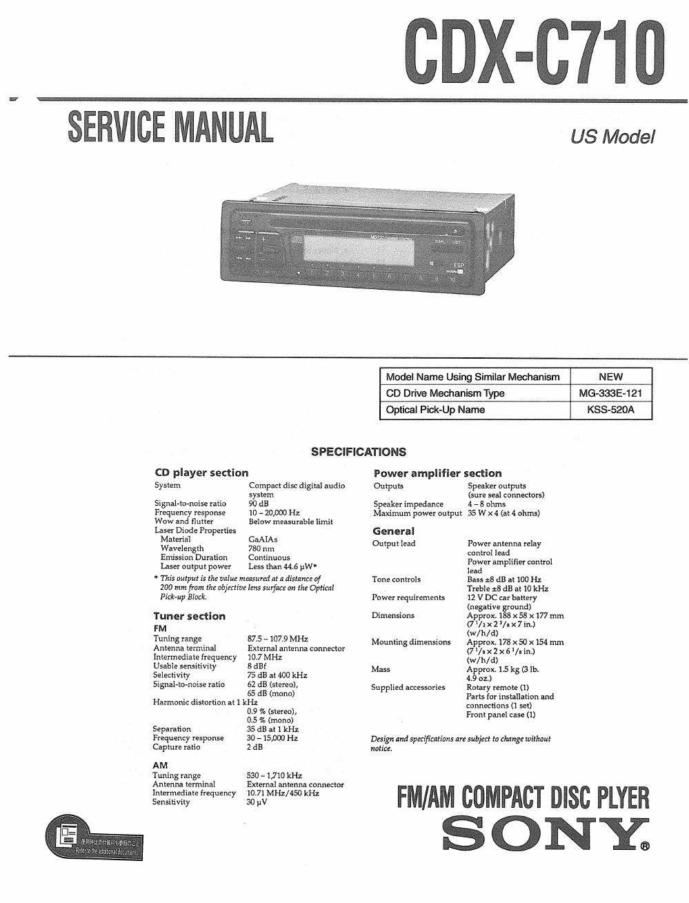 sony cdx c 710 service manual