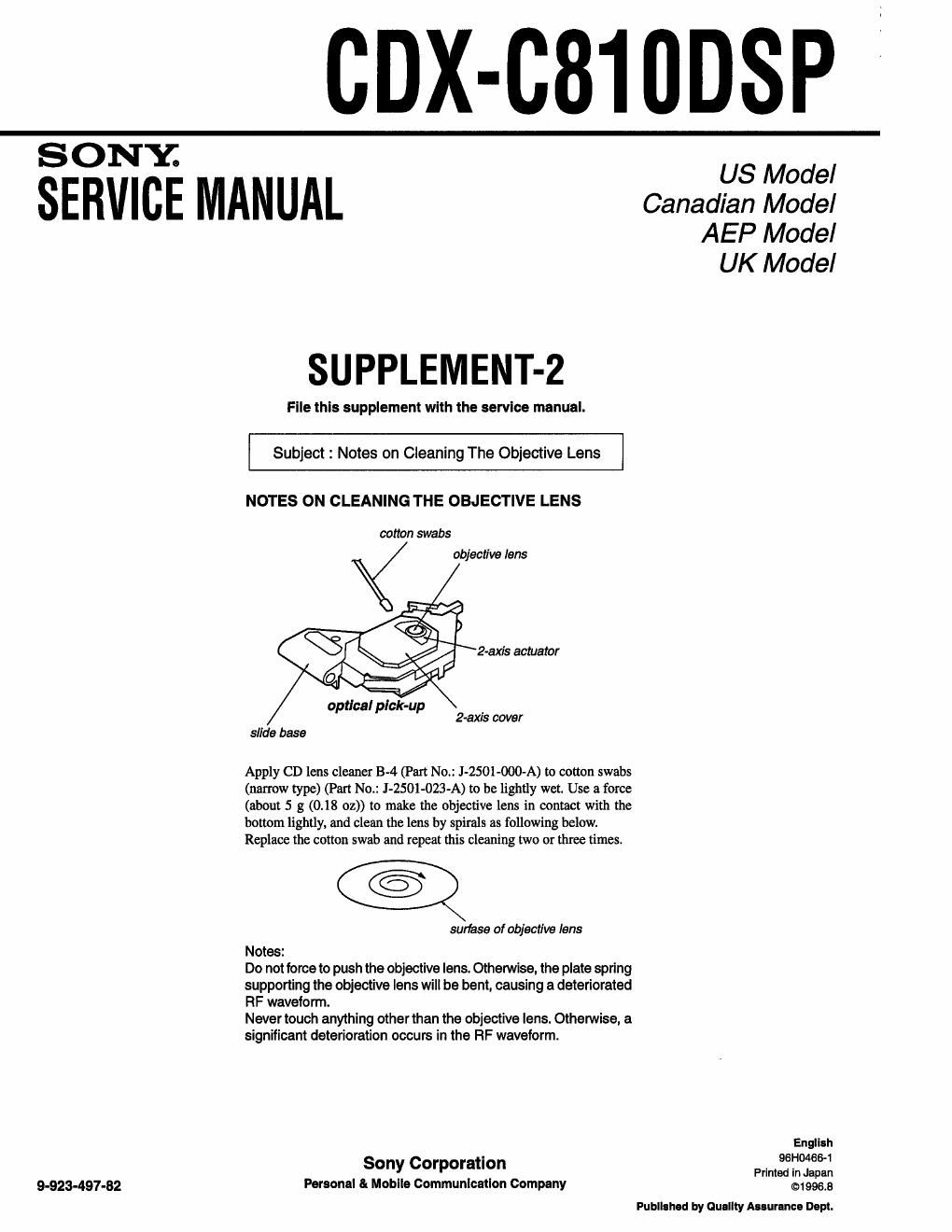 sony cdx c 810 dsp service manual