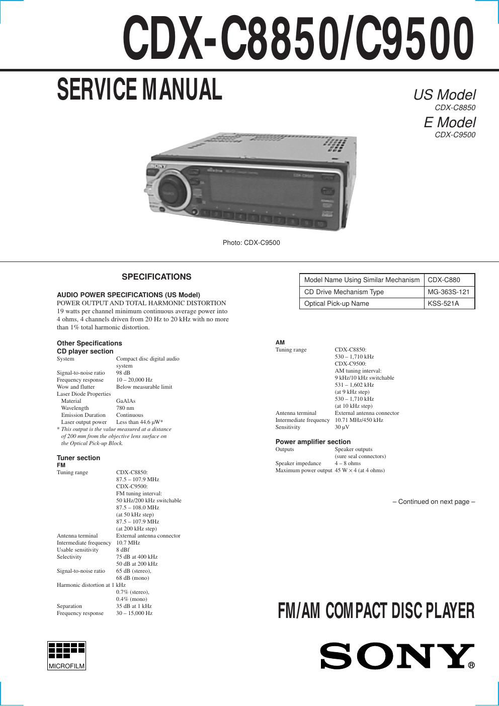 sony cdx c 8850 service manual