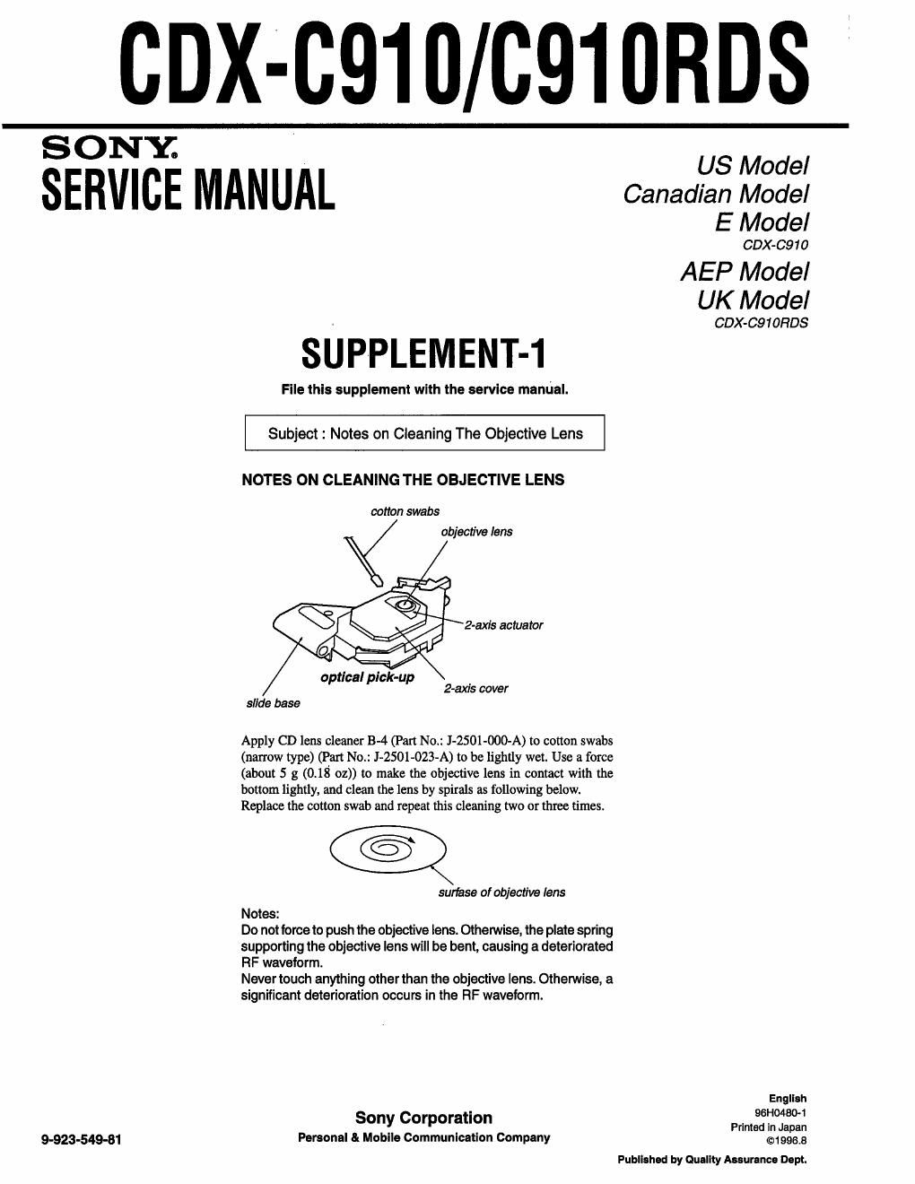 sony cdx c 910 service manual