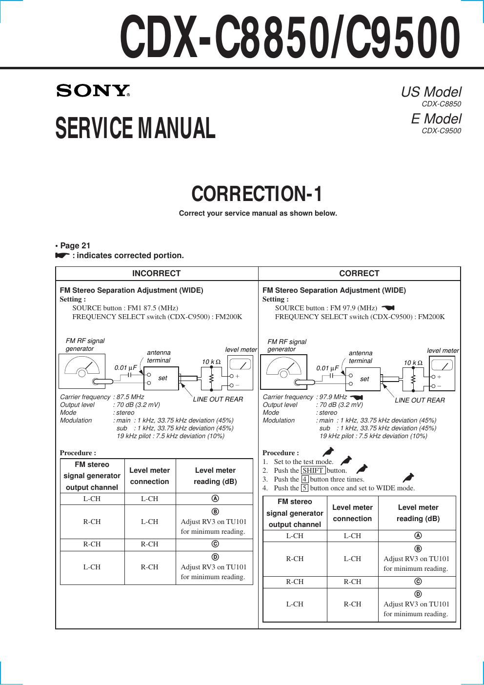 sony cdx c 9500 service manual