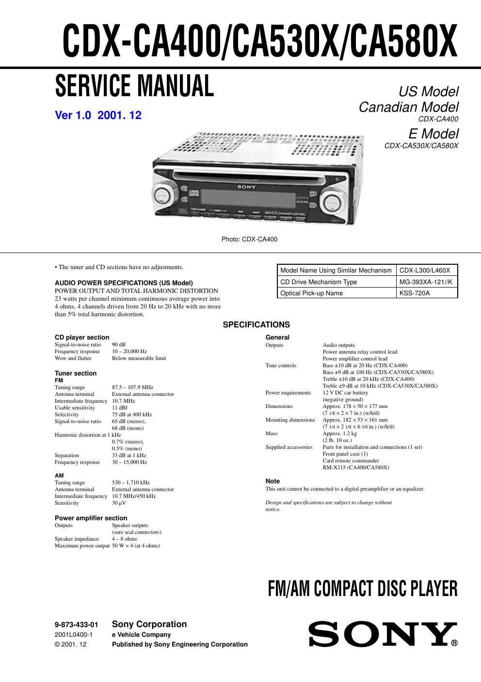 sony cdx ca 400 service manual