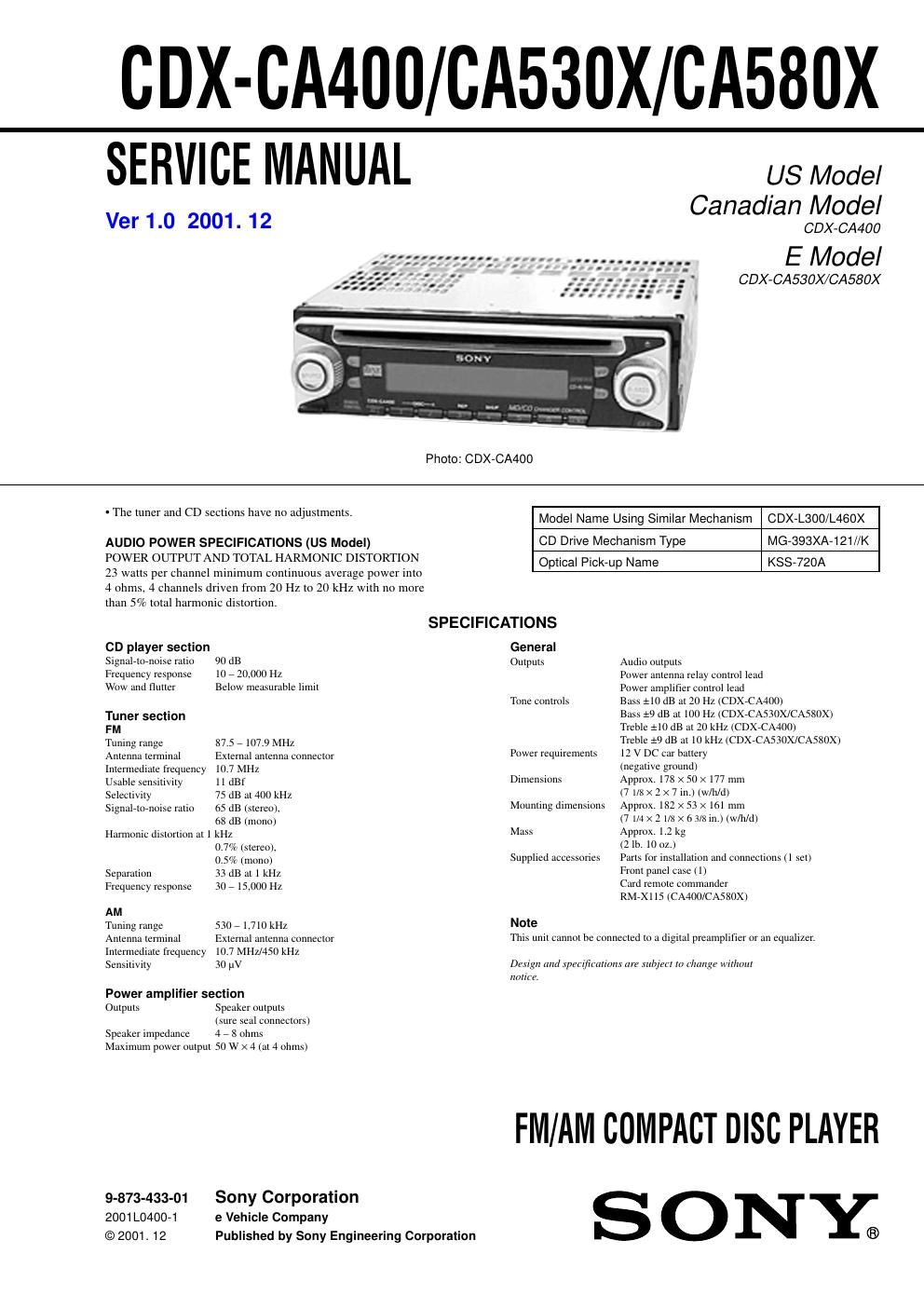 sony cdx ca 580 x service manual