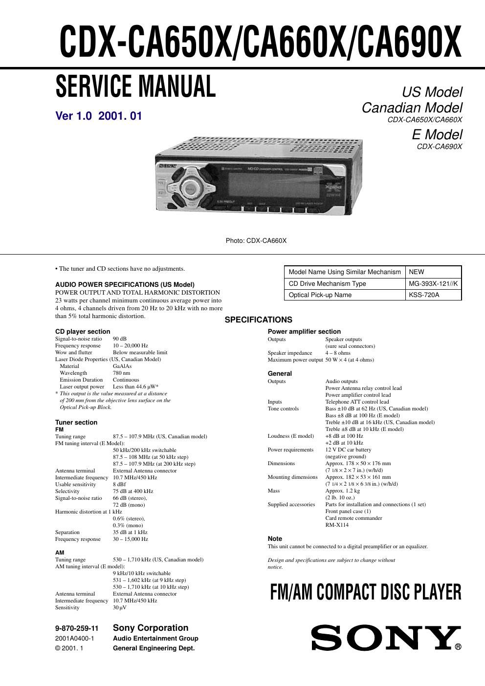 sony cdx ca 660 x service manual