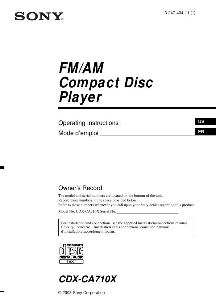 sony cdx ca 710 x owners manual