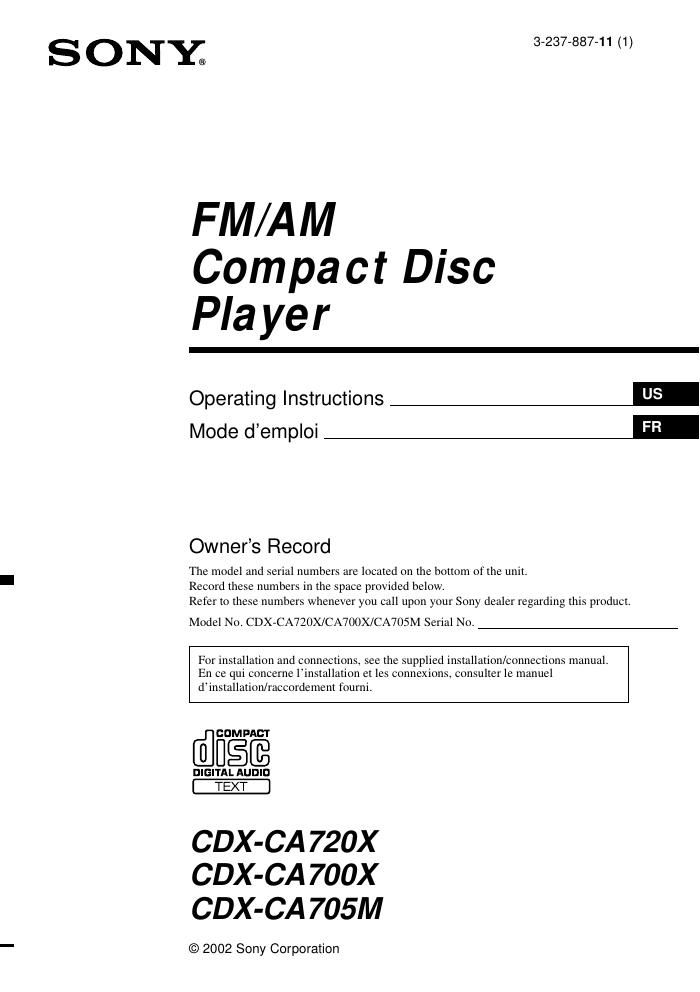 sony cdx ca 720 x owners manual