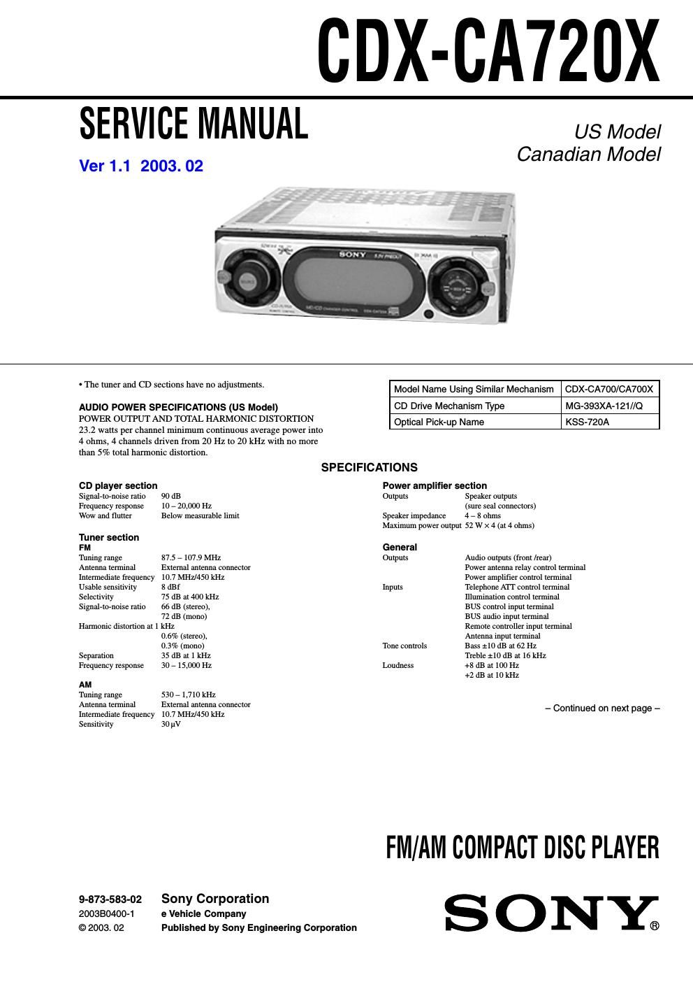 sony cdx ca 720 x service manual