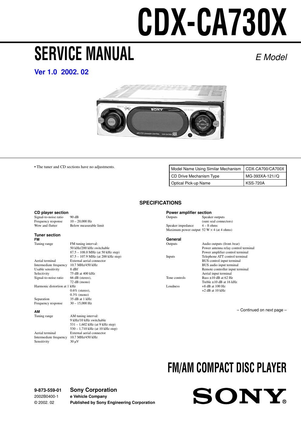 sony cdx ca 730 x service manual