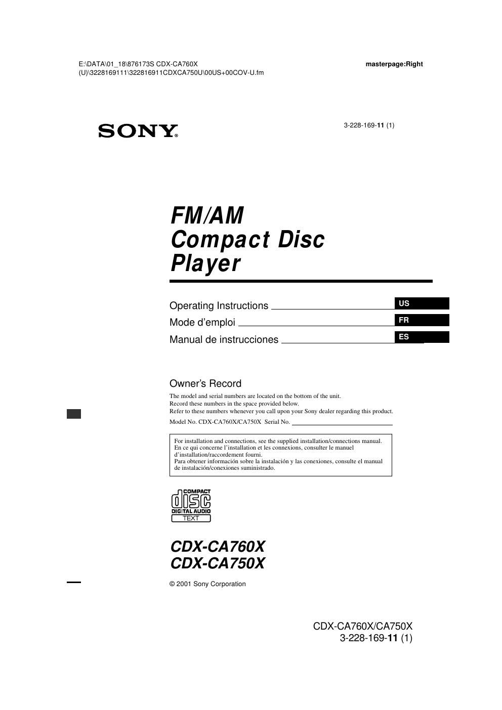 sony cdx ca 750 fp owners manual