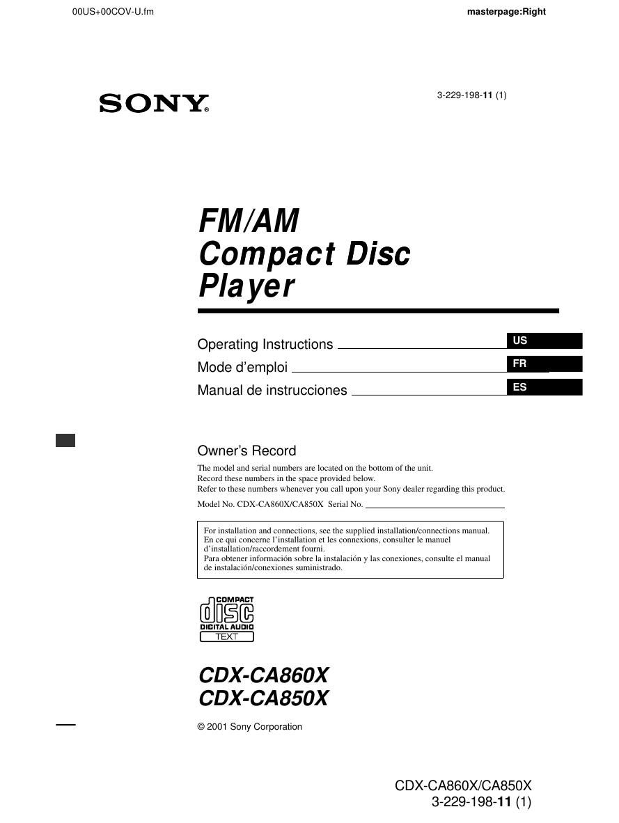 sony cdx ca 850 fp owners manual