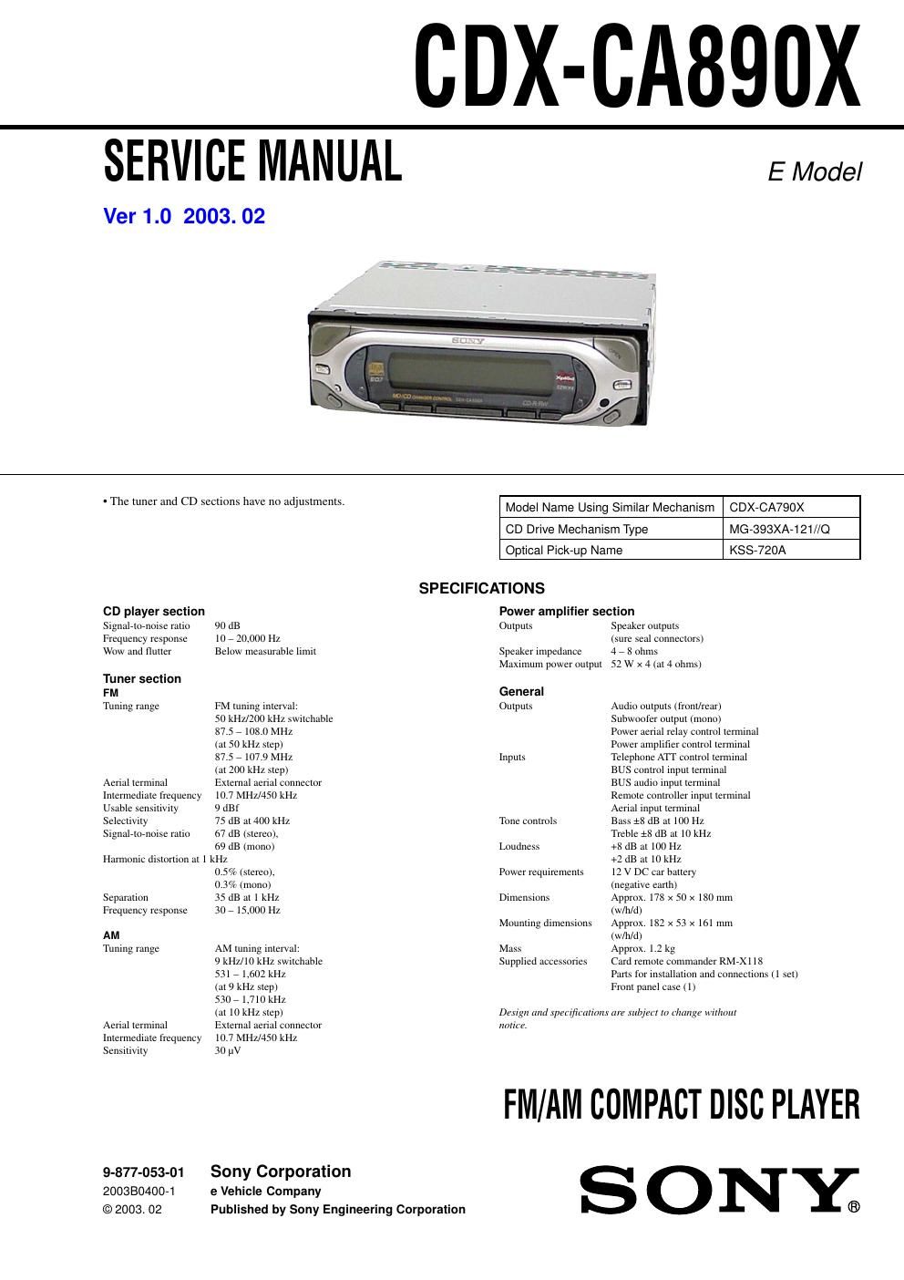 sony cdx ca 890 x service manual