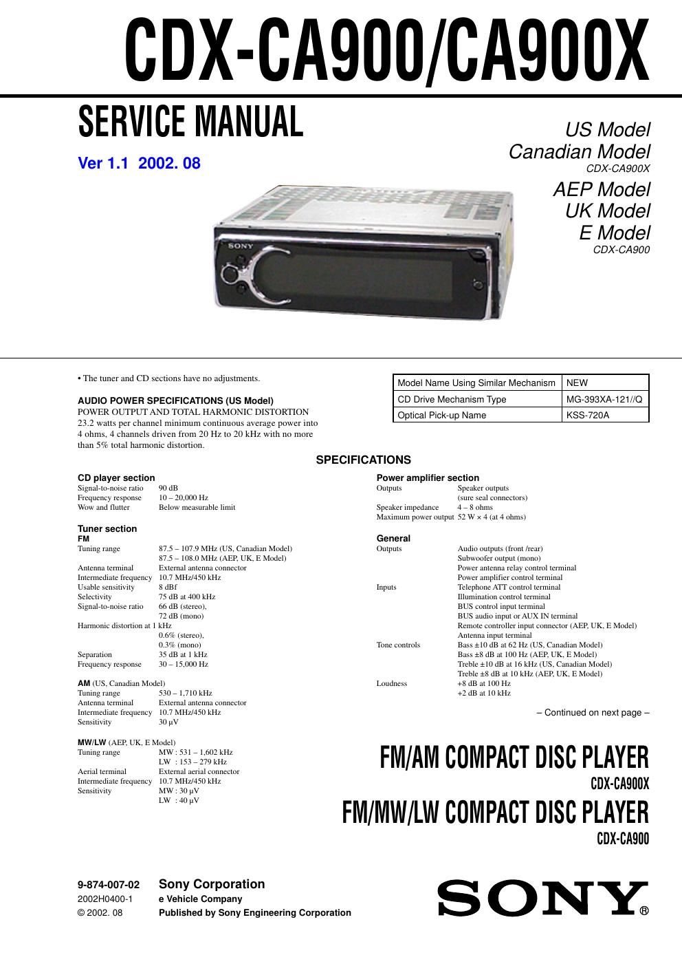 sony cdx ca 900 x service manual