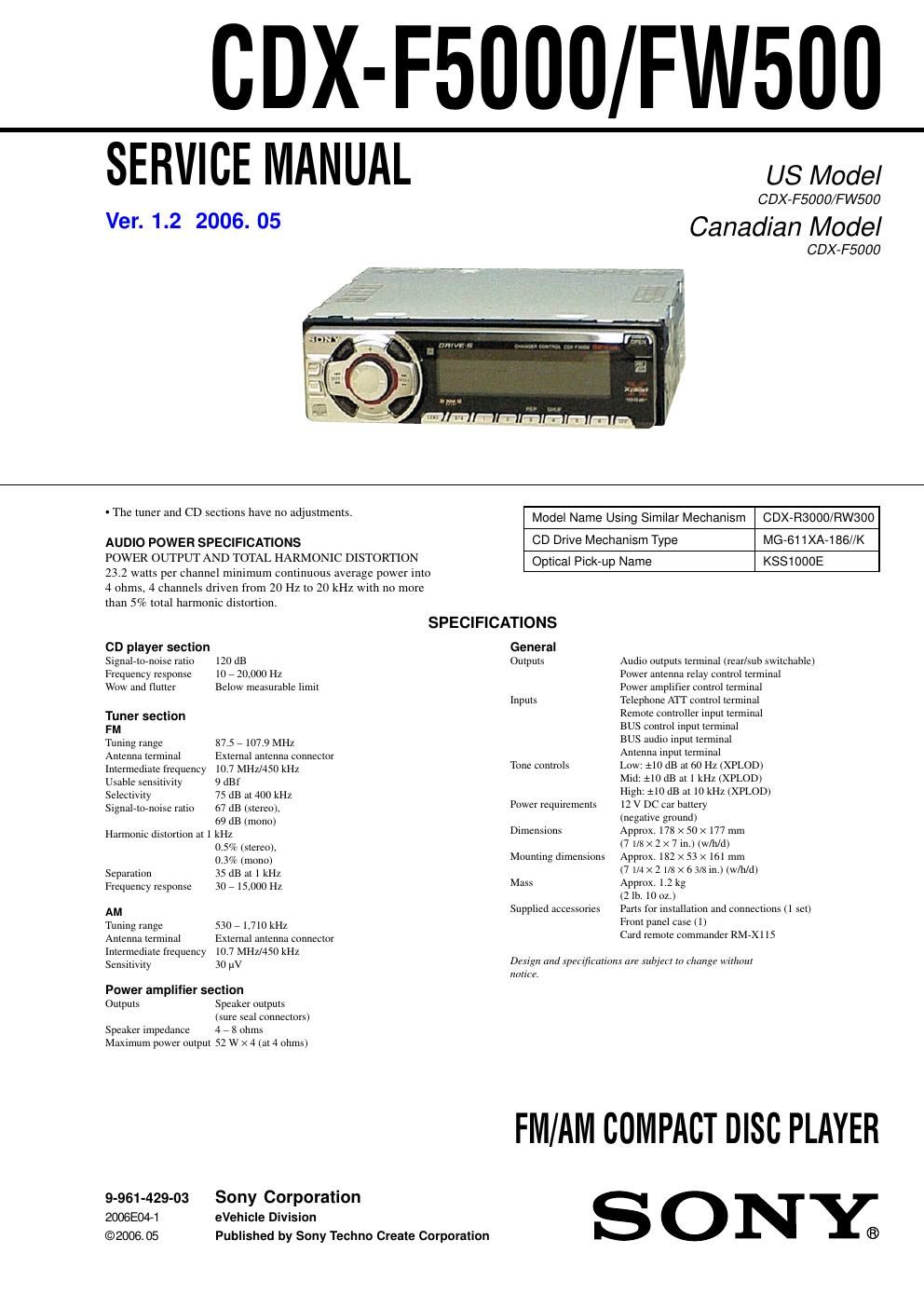 sony cdx f 5000 service manual