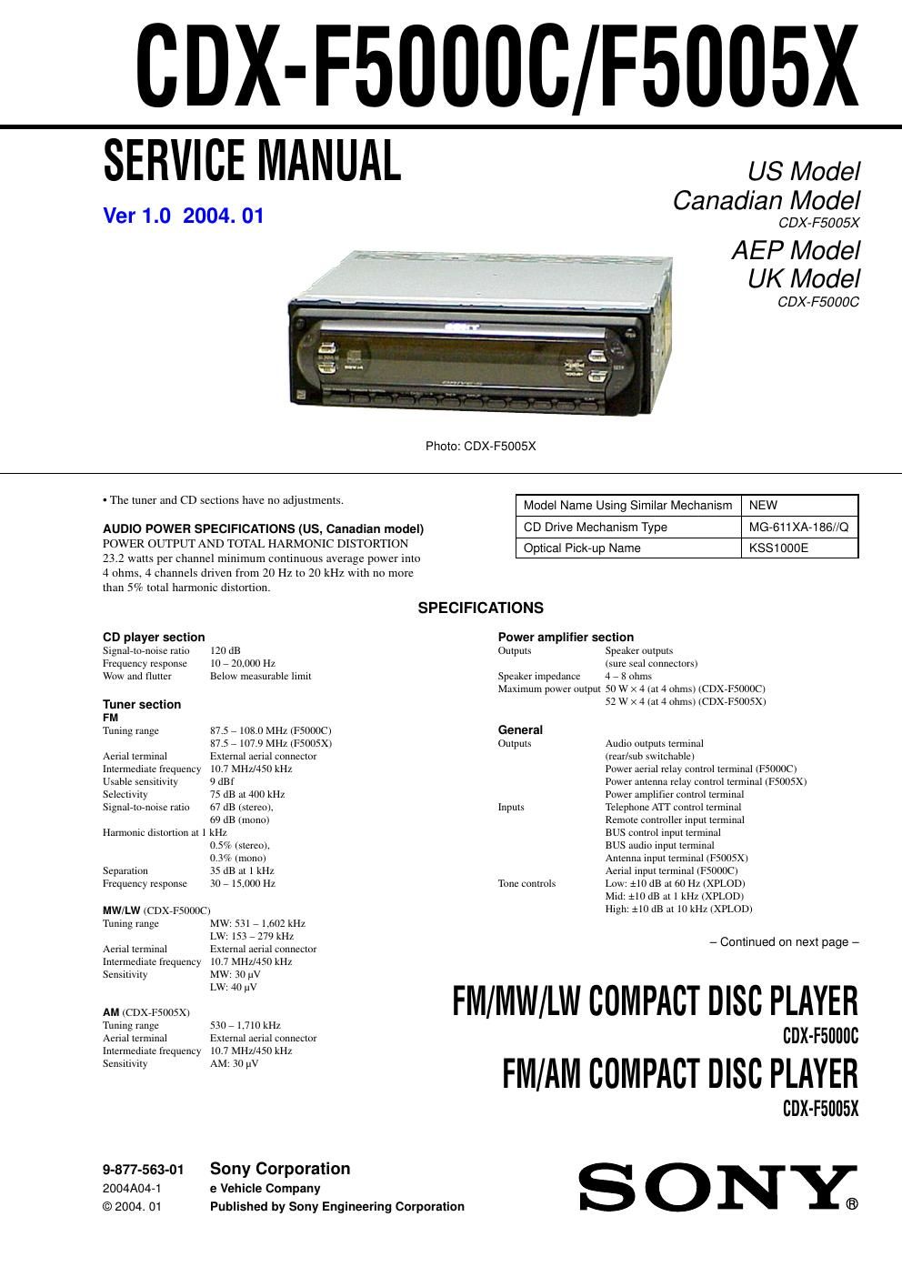 sony cdx f 5005 x service manual
