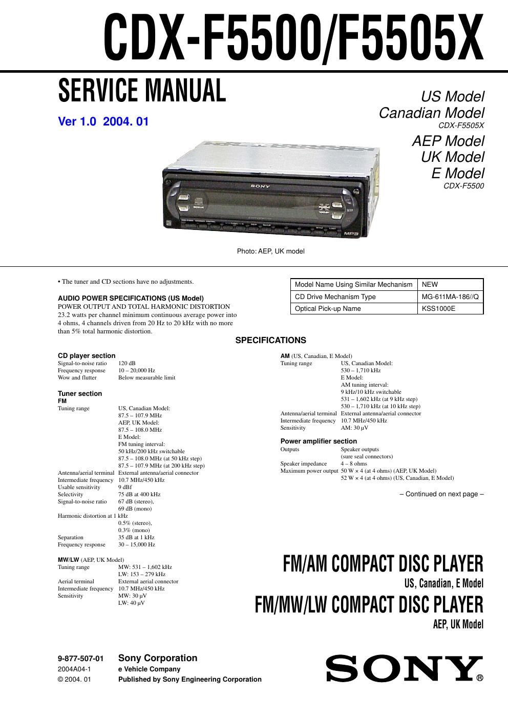 sony cdx f 5500 service manual