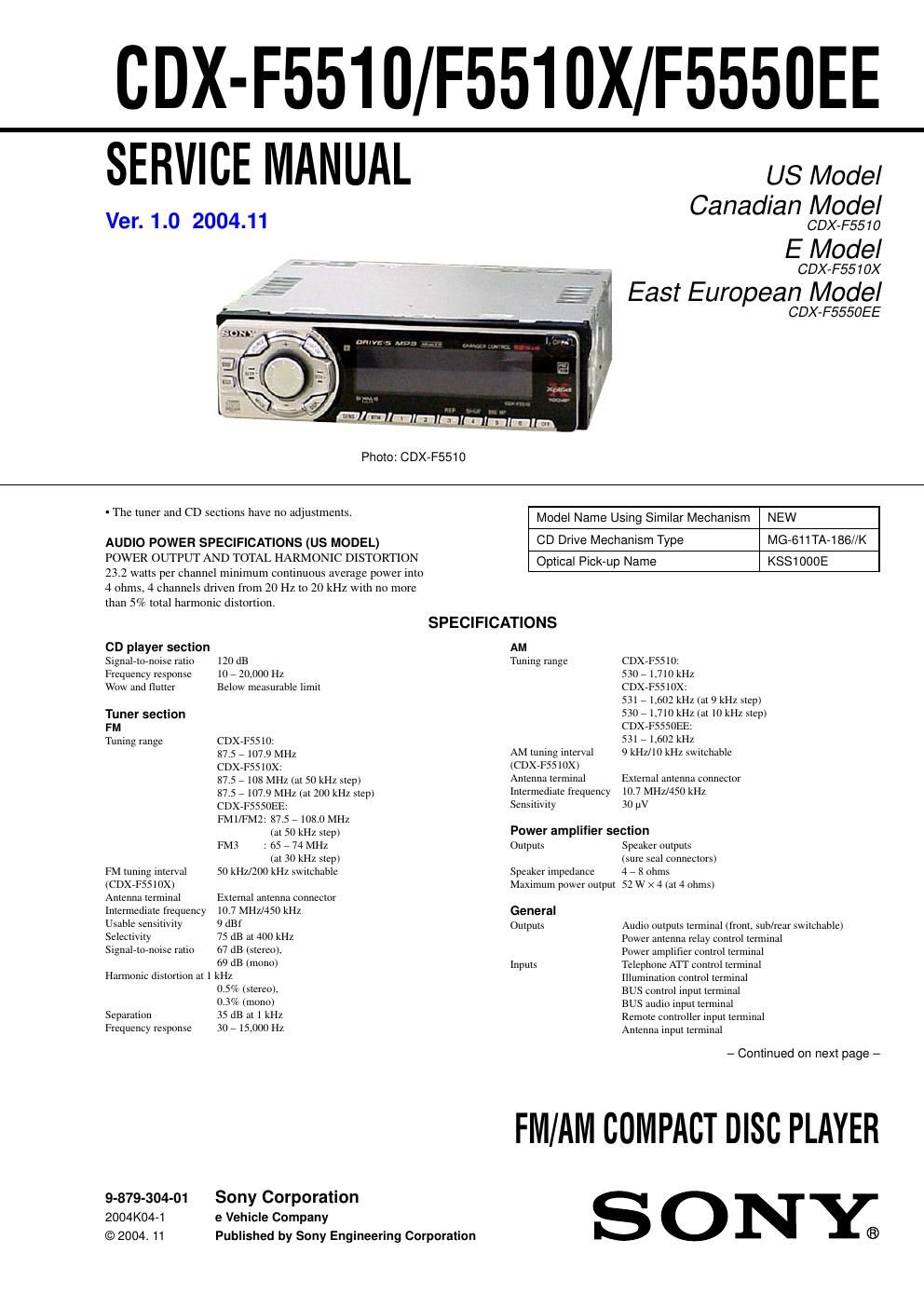 sony cdx f 5550 ee service manual
