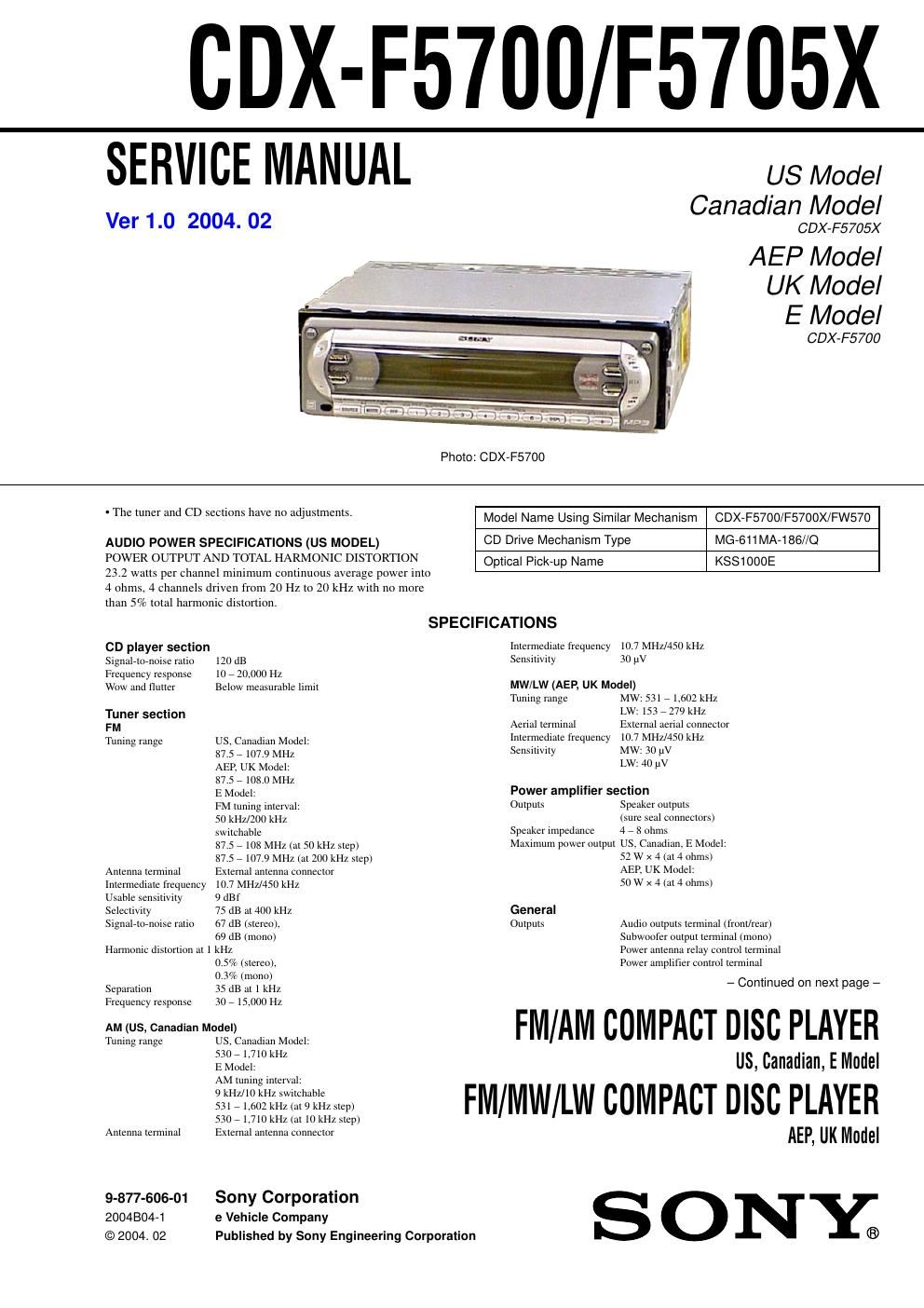sony cdx f 5700 service manual