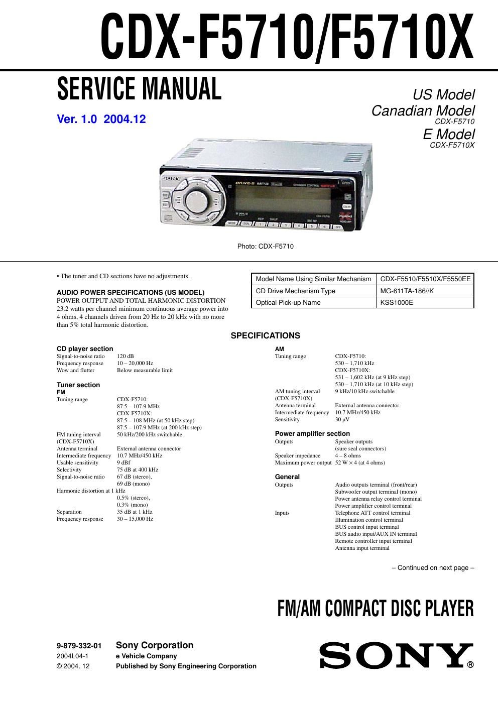 sony cdx f 5710 service manual