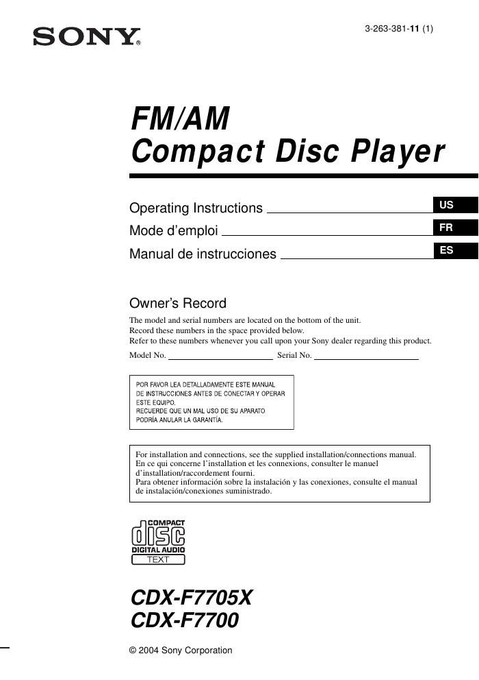 sony cdx f 7705 x owners manual