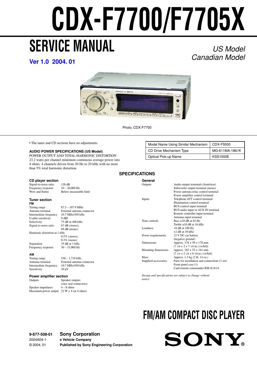 sony cdx f 7705 x service manual
