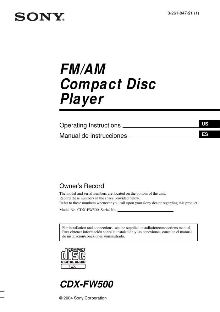 sony cdx fw 500 owners manual