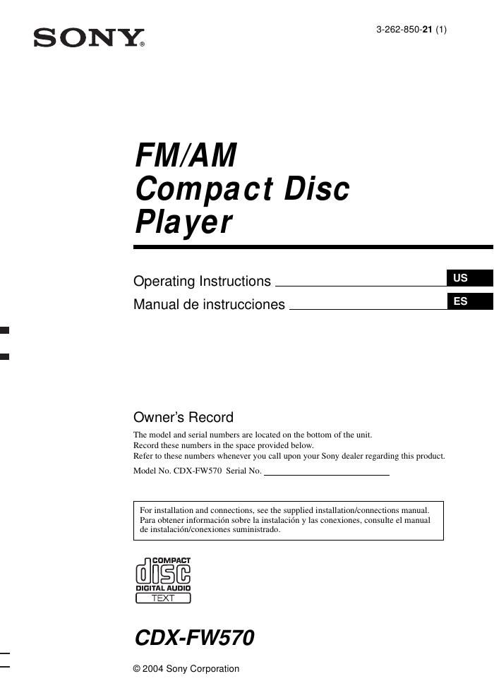 sony cdx fw 570 owners manual