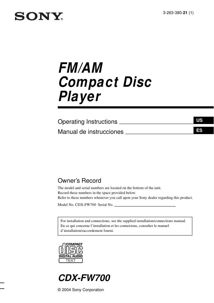 sony cdx fw 700 owners manual