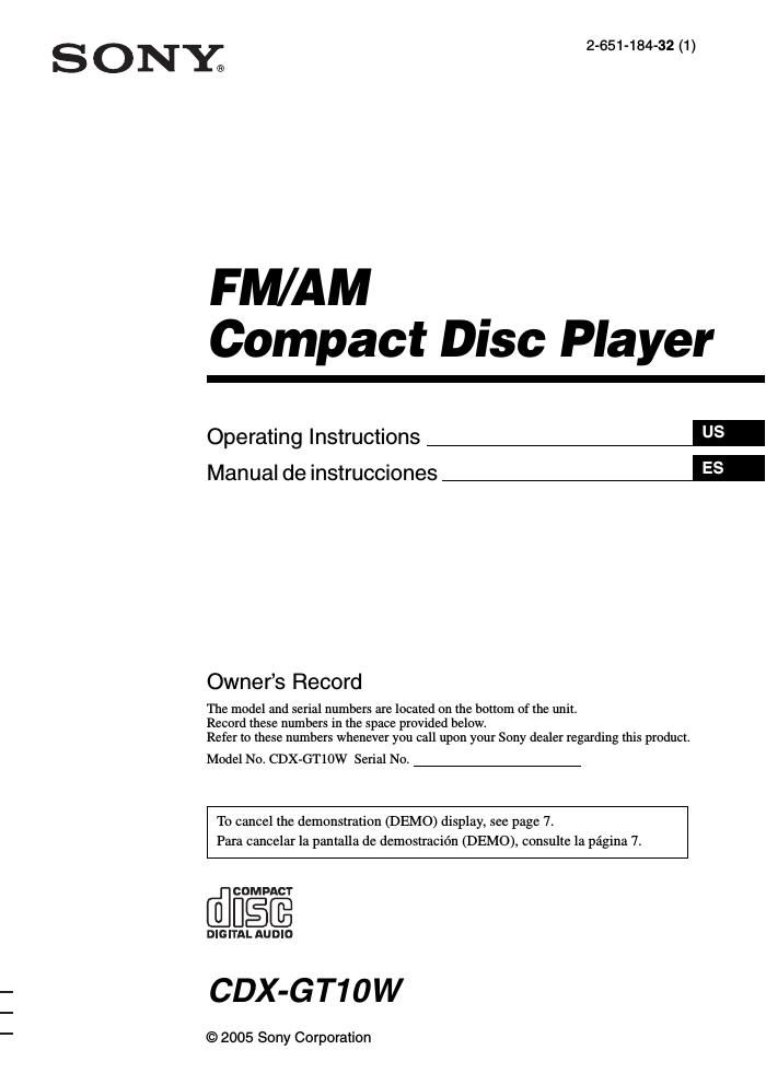 sony cdx gt 10 w owners manual